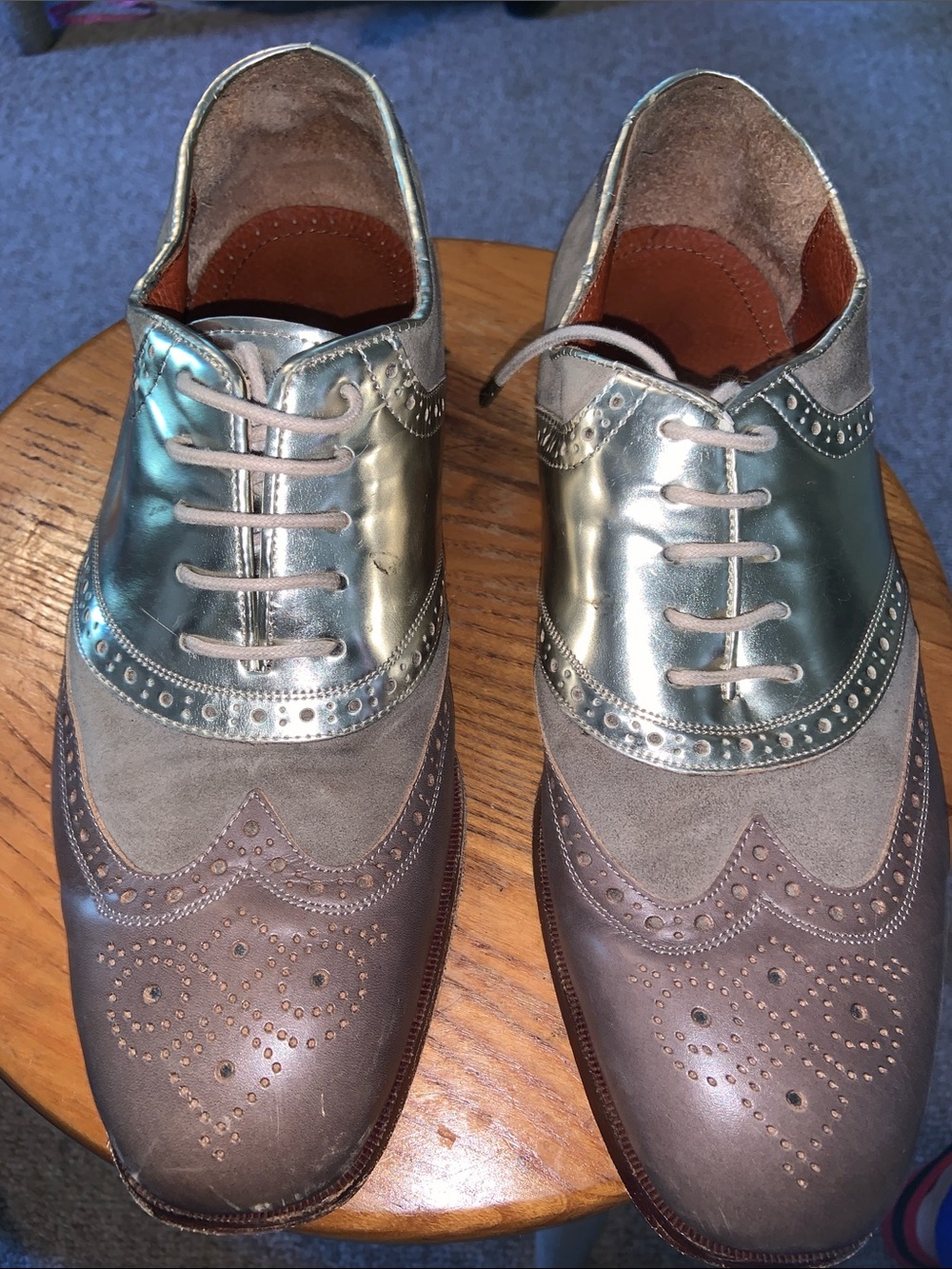 Florsheim x Duckie Brown collab lace wingtip Oxford spectator shoes 9.5D taupe